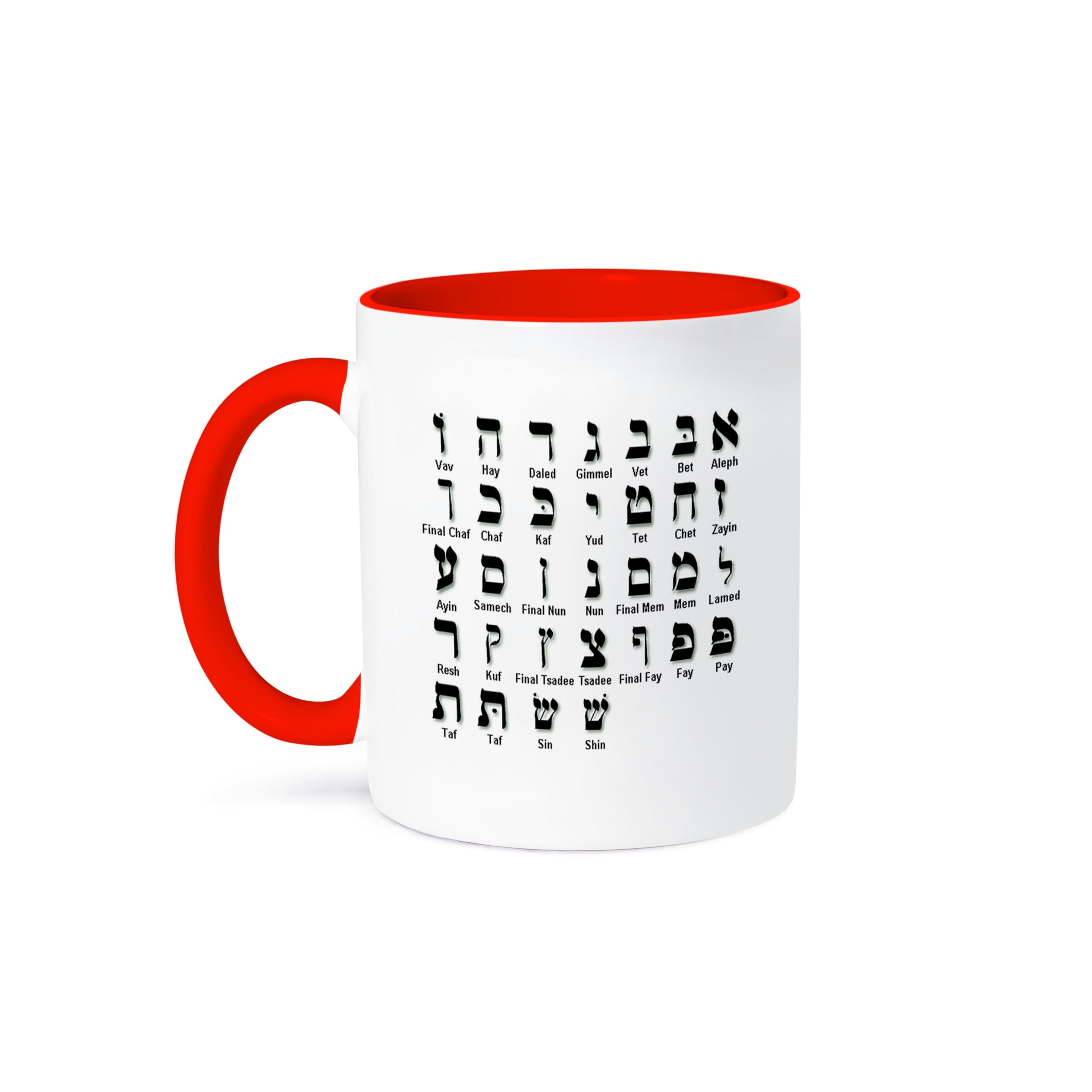 3dRose Print Of The Hebrew Alphabet Ceramic Mug, 1 Count (Pack of 1), Red