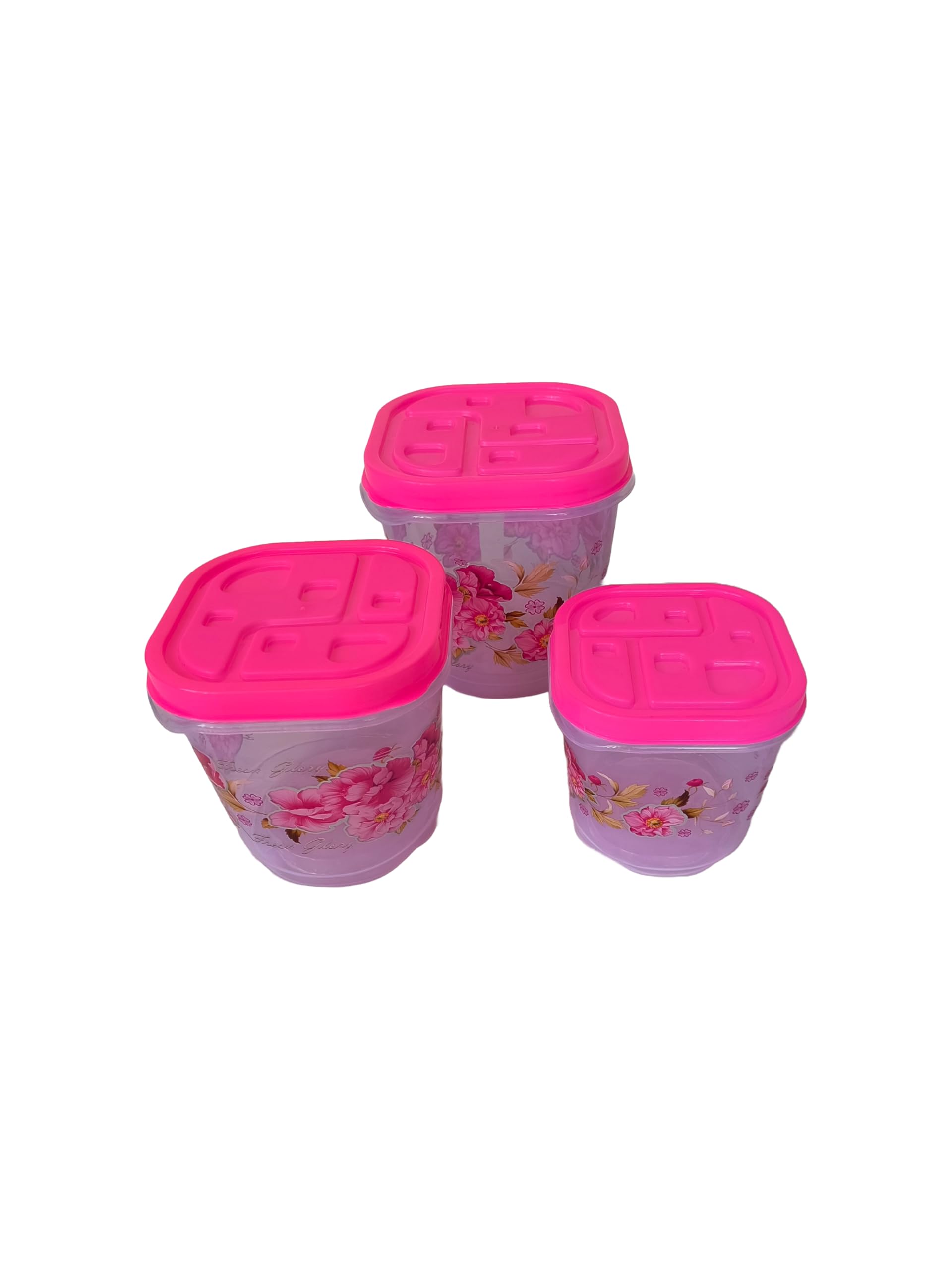 Kitchen Grocery Airtight Container Set Of 1Kg 2Kg 3Kg Plastic Storage Jar With Lid Pink Colour