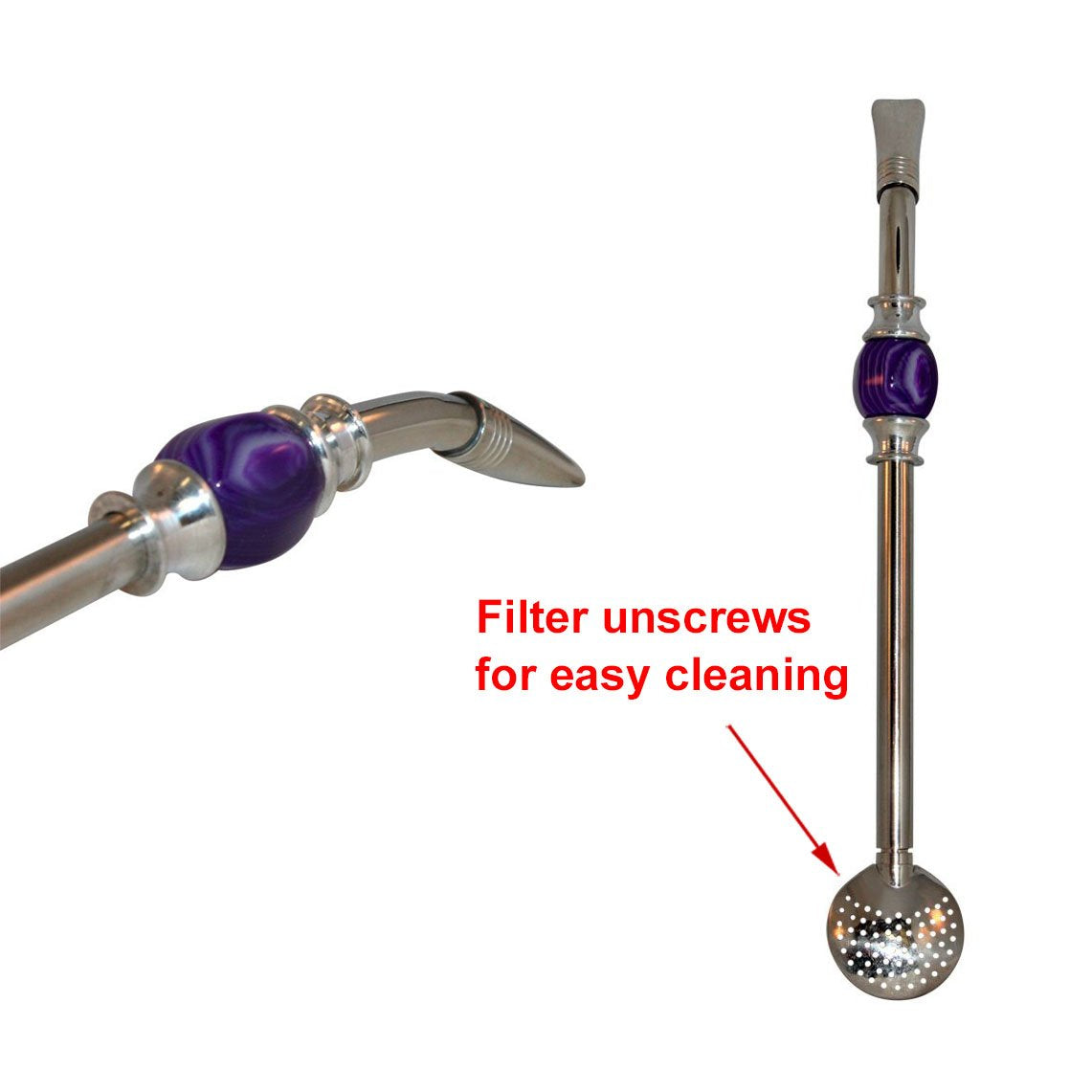 Rechere Stainless Steel Yerba Mate Tea Bombilla Gourd Drinking Straw Filter Silver (Purple)