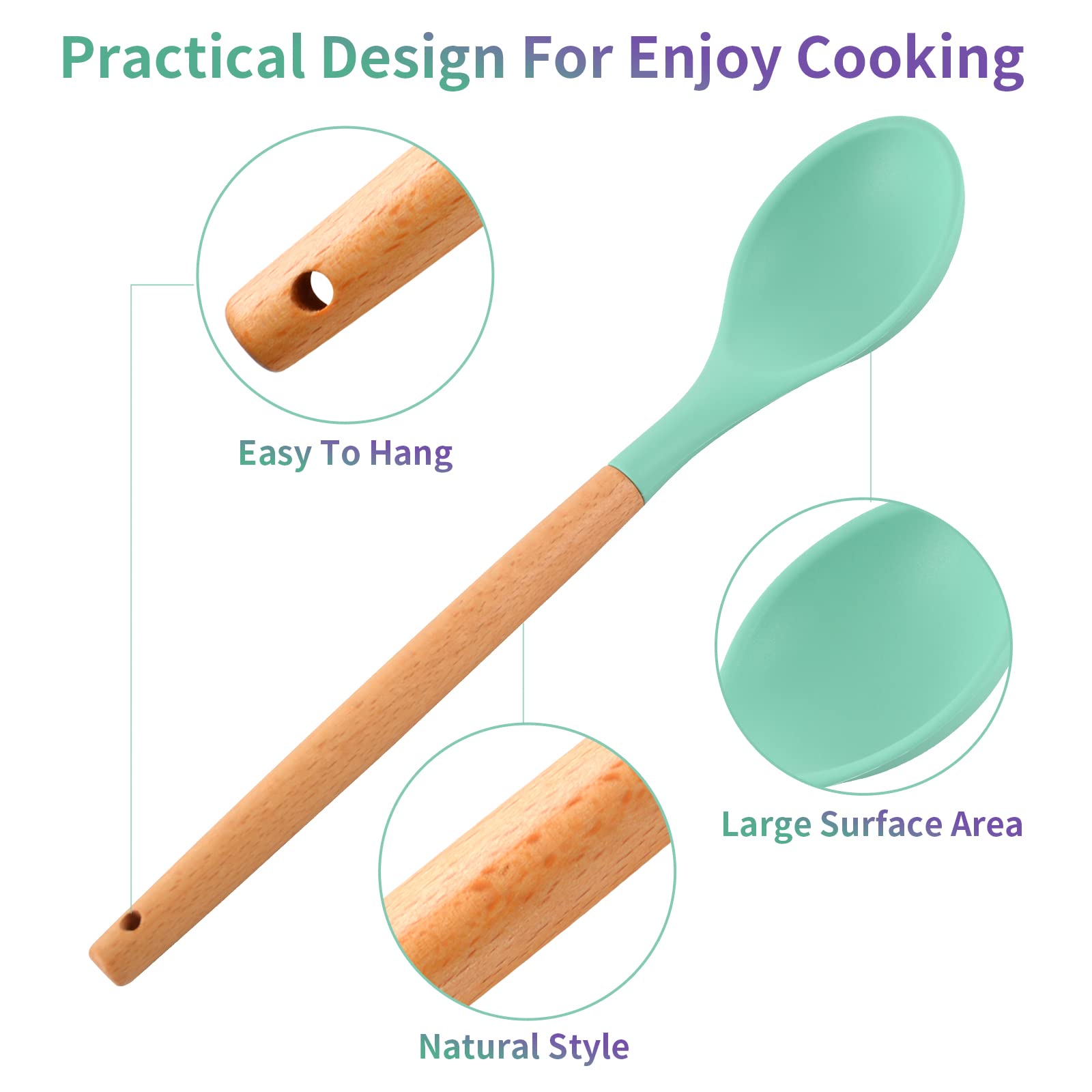 3 Pcs Large Silicone Spoon Wooden Handle Wood Handle Mixing Spoons Silicone Mixing Spoon For Cooking Baking Stirring Silicone Sp