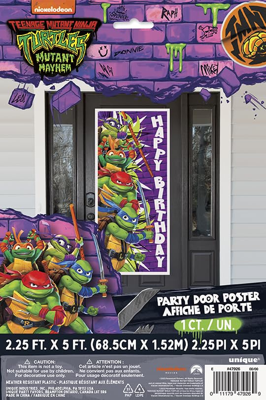 Teenage Mutant Ninja Turtles Birthday Door Poster - 27'' X 60'', 1 Count | Eye-Catching Party Decoration For Kid'S Parties