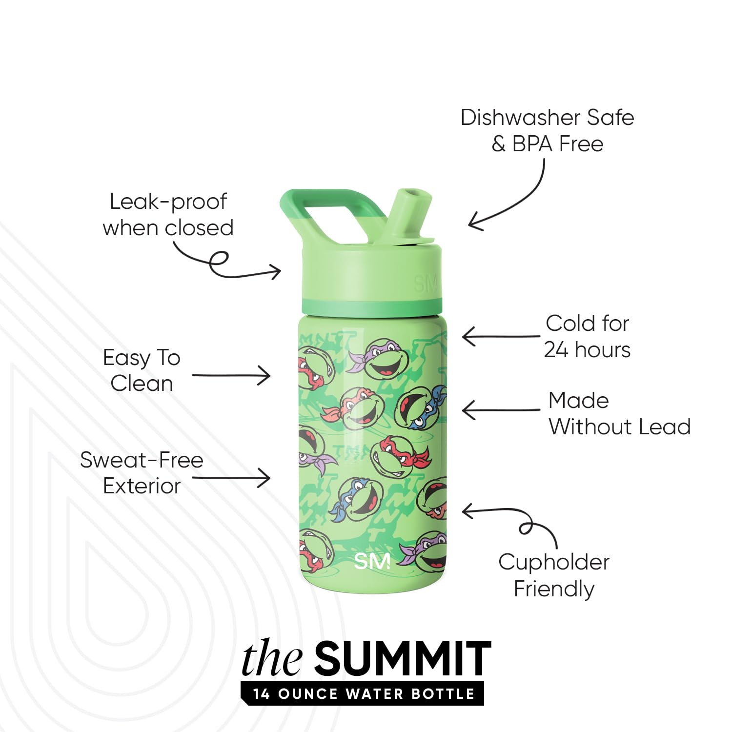Simple Modern Kids Summit Water Bottle with Straw Lid | Teenage Mutant Ninja Turtles 14oz Stainless Steel Cup Insulated Tumbler
