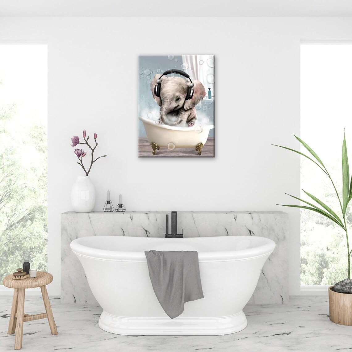 Kids Bathroom Wall Decor Art For Elephant Wall Art Canvas Funny Bathroom Pictures Cute Farmhouse Animal In Bathtub Modern Bath H
