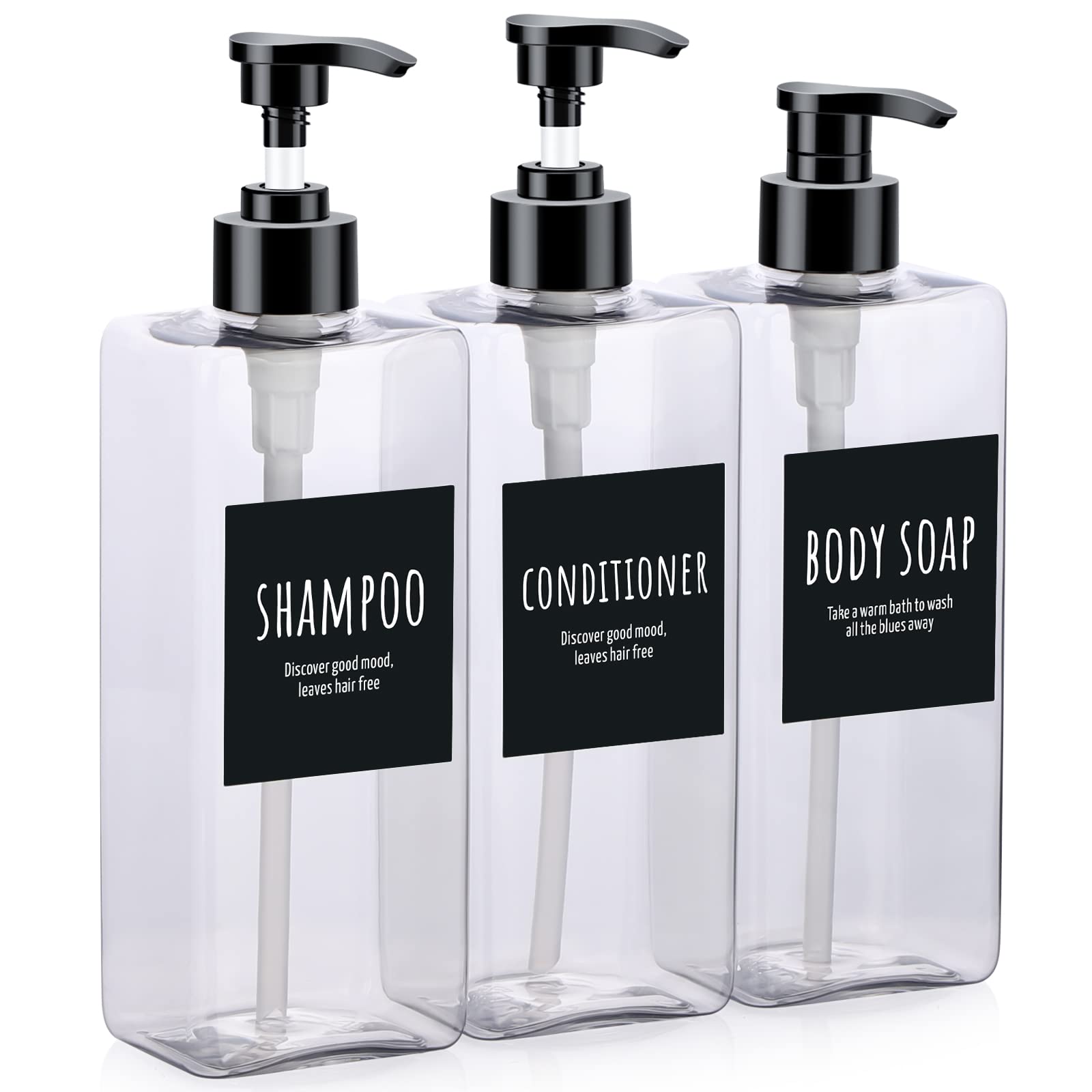 Segbeauty Shampoo Bottles, 3Pcs 16.9Oz Empty Refillable Pump Dispenser With Labels, 500Ml Plastic Reusable Press Lotion Containe