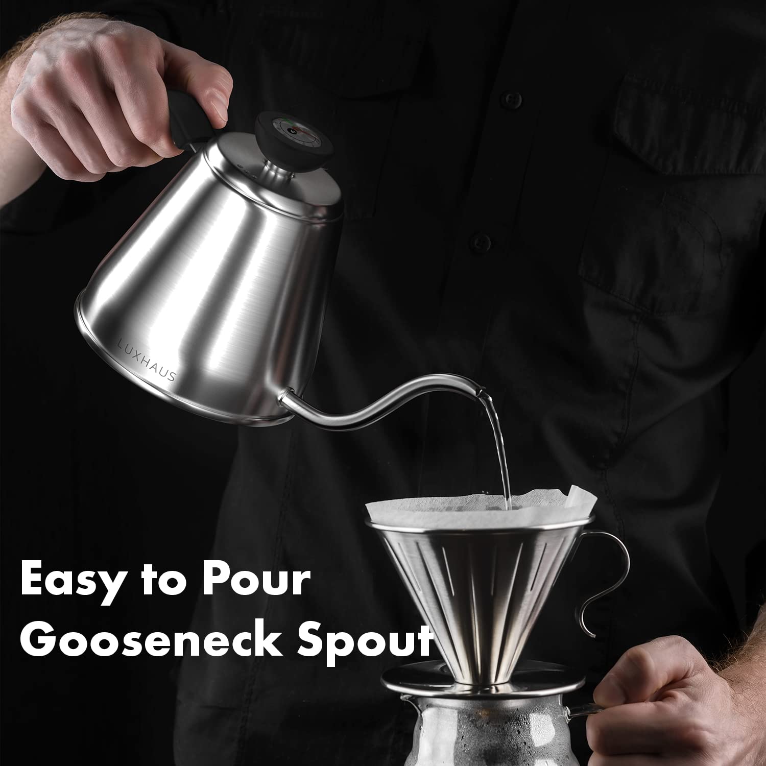 Luxhaus Pour Over Kettle - Gooseneck Kettle With Thermometer - Coffee And Tea Maker For Stovetop - 40Oz