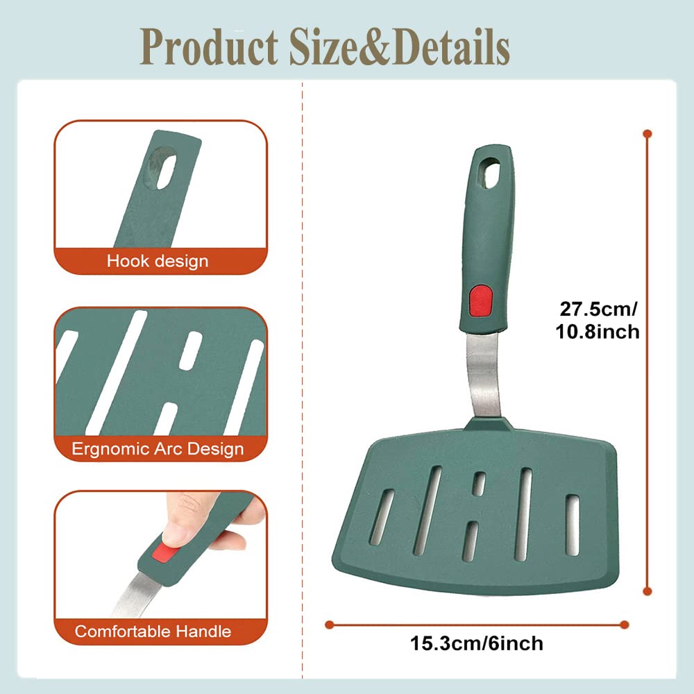 Contiup Silicone Fish Spatula Turner Wide Slotted Pancake Spatulas For Nonstick Cookware Pans Omelette Egg Spatula 600F Heat-Res