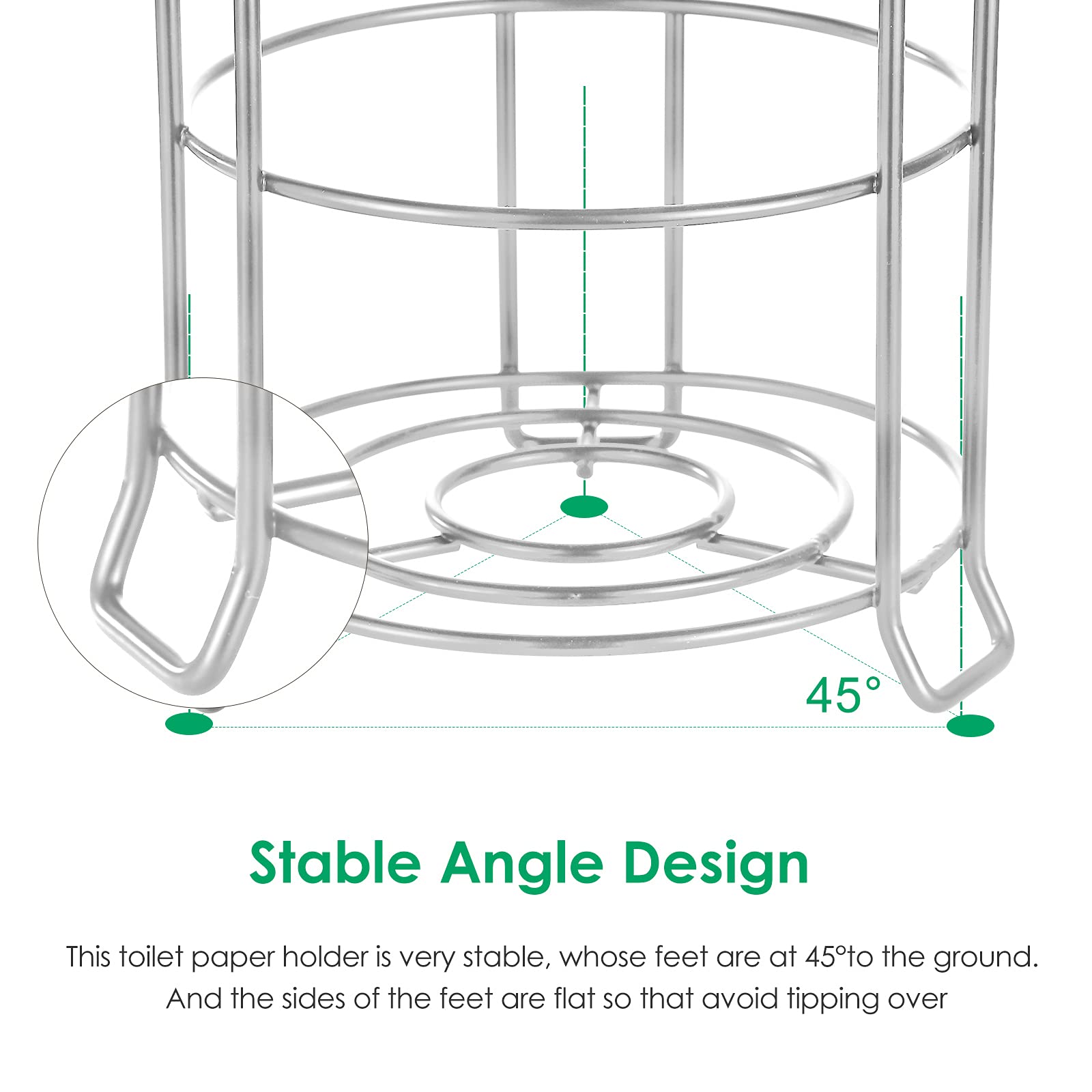 TomCare Toilet Paper Holder Toilet Paper Stand Free-Standing Toilet Tissue Paper Roll Bathroom Storage Shelf and Dispenser for 3 Spare Rolls Metal Wire Bathroom Accessories Storage Organizer