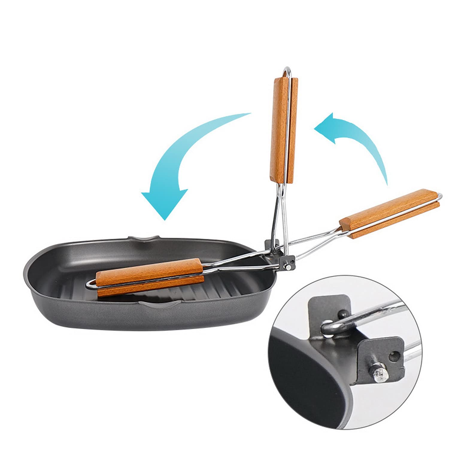 Imagine Dream Believe Aluminum Non-Stick Grill Pan With Wooden Folding Handle - For Stovetop, Oven Use, Gas Hobs & Outdoor Campi