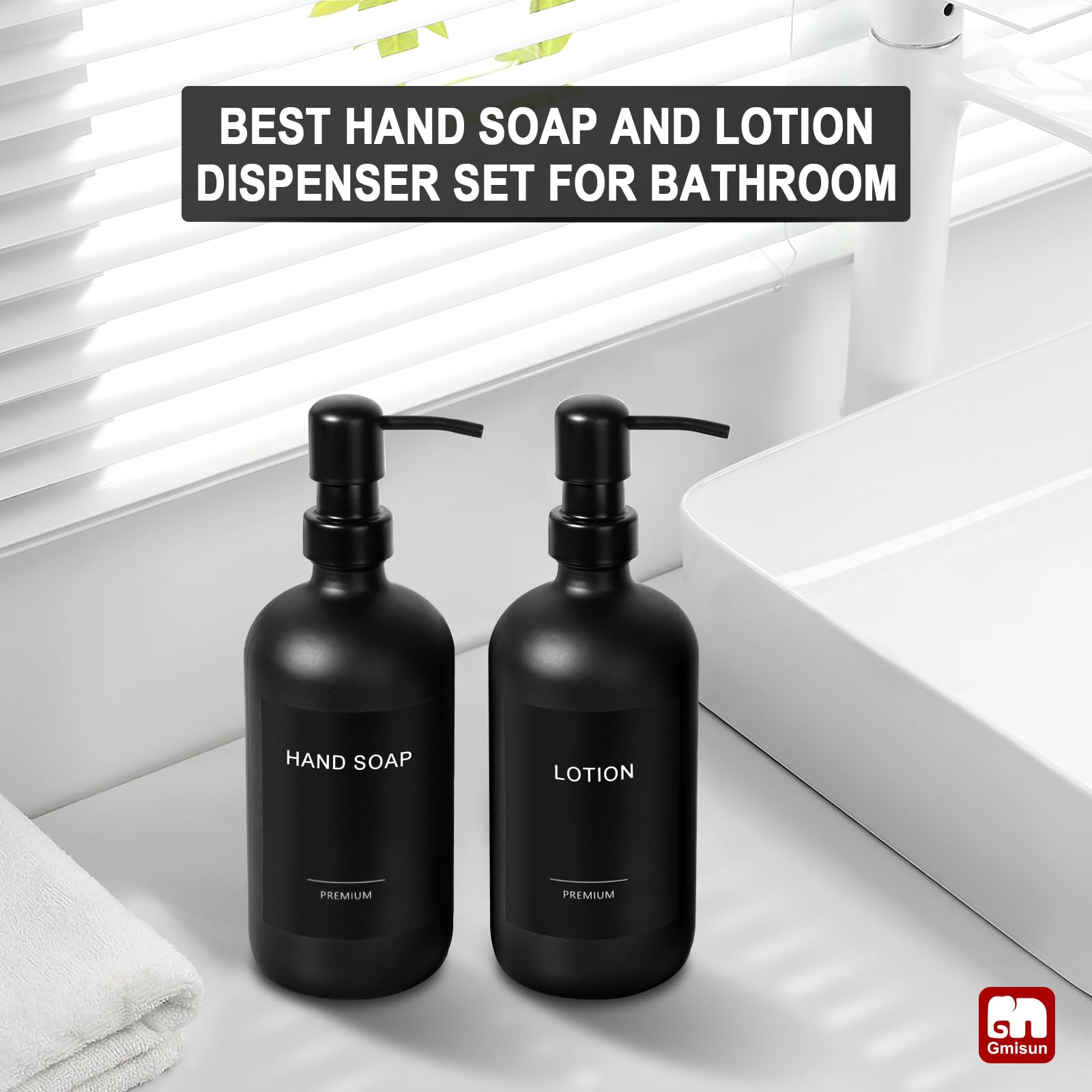 Gmisun Black Soap Dispenser, 2 Pack Matte Black Hand Soap Dispenser Bathroom With Stainless Steel Pump, 16 Oz Glass Hand And Dis