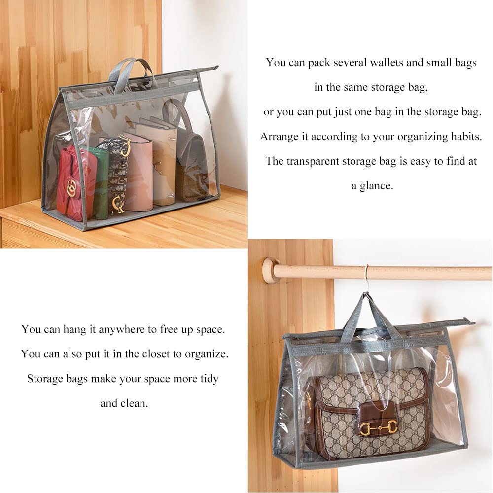 Fazhongfa 6Pcs Dust Bags For Handbags Clear Purse Storage Organizer Non-Woven Hanging Bag Closet With Zipper And Handle (Xl Ligh
