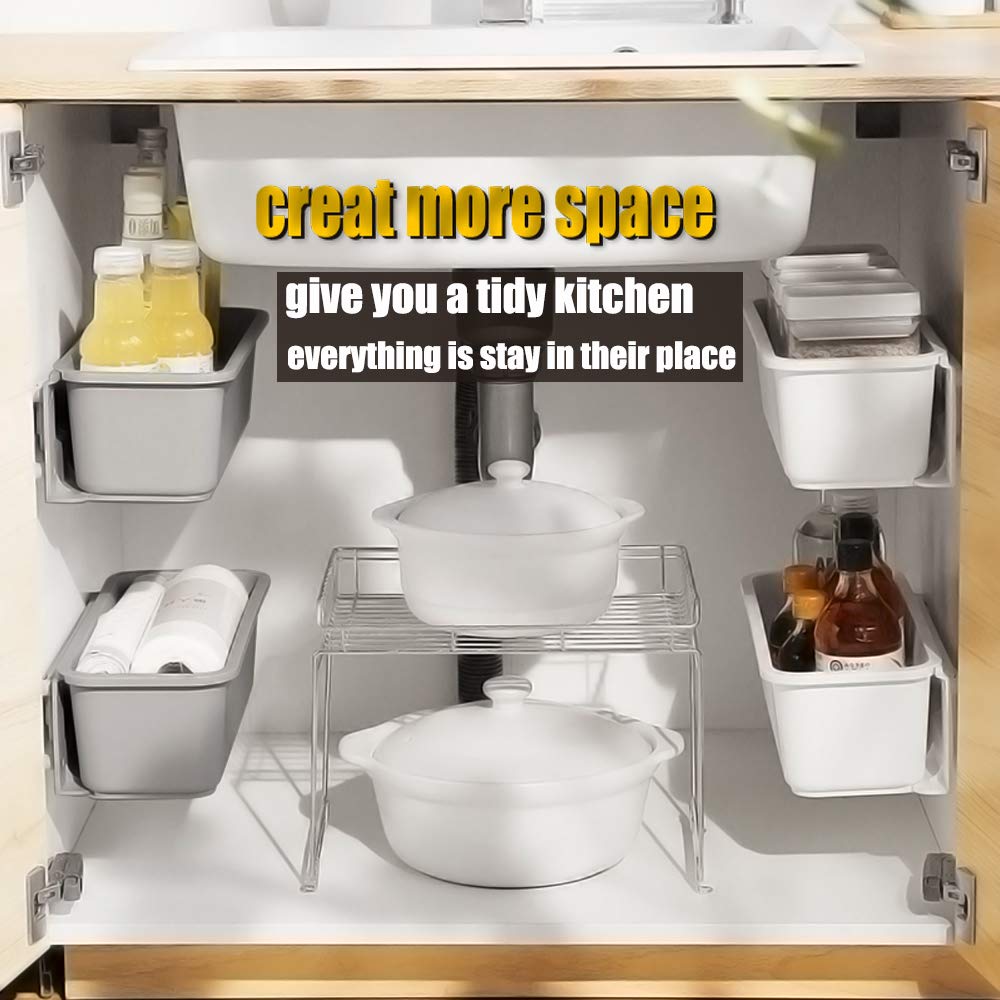 2 Pack Sliding Cabinet Basket For Bathroom, Pull Out Storage Drawer Shelves For Under Kitchen Sink Or Limit Space, Long 14.8In B