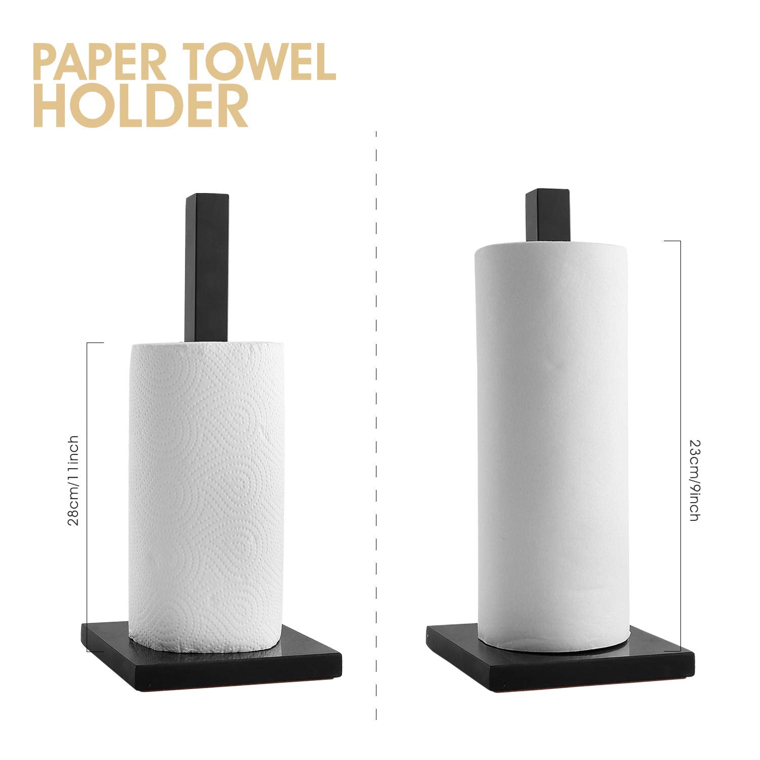Lutavoy Paper Towel Holders Kitchen Standing Paper Towel Roll Holders With Marble Base Copper Plated(Kz50 Black&Black)