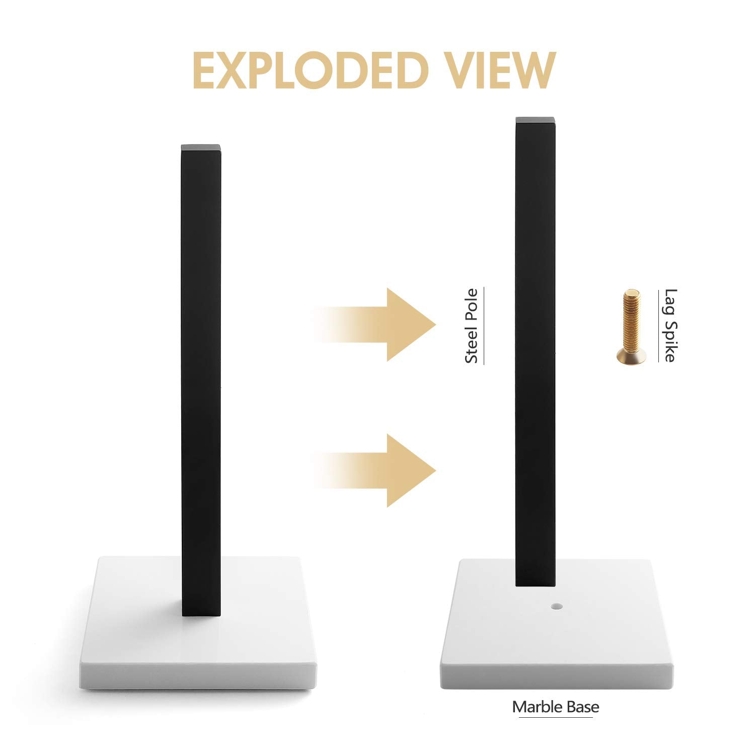 Lutavoy Paper Towel Holders Kitchen Standing Paper Towel Roll Holders With Marble Base Copper Plated(Kz60Black&White)