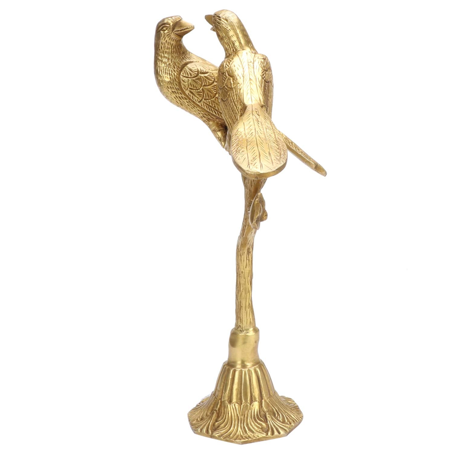 Kartique Brass Love Birds Sitting On Tree's Branch Couple Statue Decorative Bird Pair Sculpture Romantic Gifts | Height 10''
