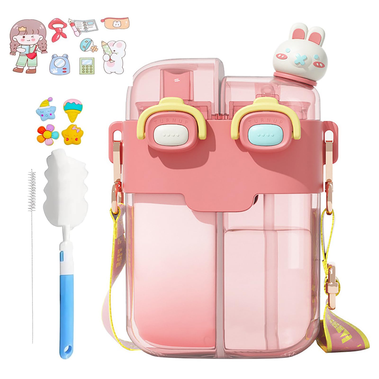 TourKing 26oz Kawaii Water Bottle With Strap, Split Cups For Drinks Dual Compartment, Double-Sided Leakproof Design, Fountain St