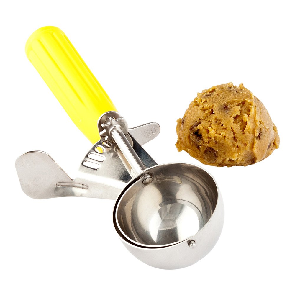Restaurantware Met Lux 2 Ounce Portion Scoop 1 Trigger Release Cookie Scoop - With Yellow Handle Stainless Steel Disher For Port