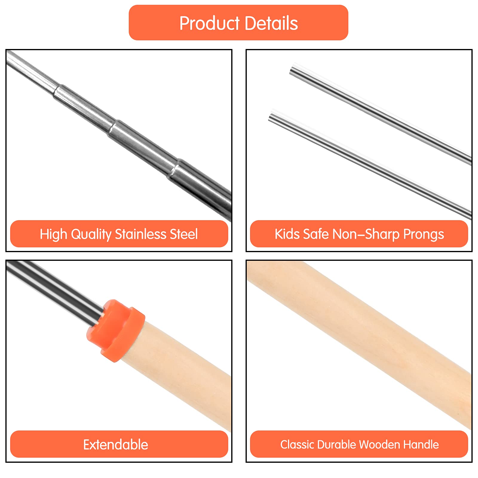 Simple Deluxe Marshmallow Roasting Sticks With Wooden Handle Extendable Forks Set Of 8Pcs 32Inch Telescoping Skewers For Stove,