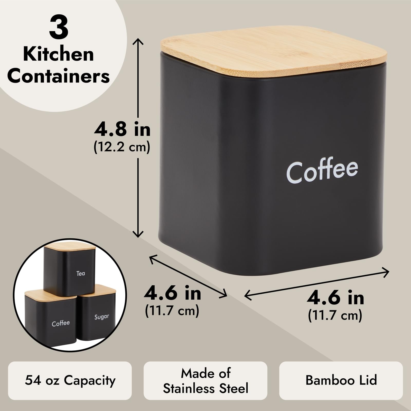 Juvale Set Of 2 Black Flour And Sugar Canisters For Kitchen, Iron Containers For Storage (40 Oz, 4.5 X 6 In)