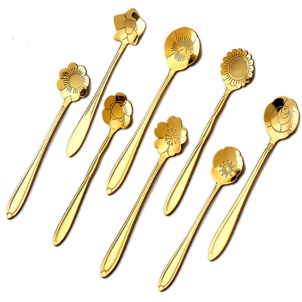 Stainless Steel Flower Coffee Spoon Set, Leihefa 8 Pcs Creative Tea Spoon,Stirring Spoon, Ice Tea Spoon For Tea, Cake, Sugar, De