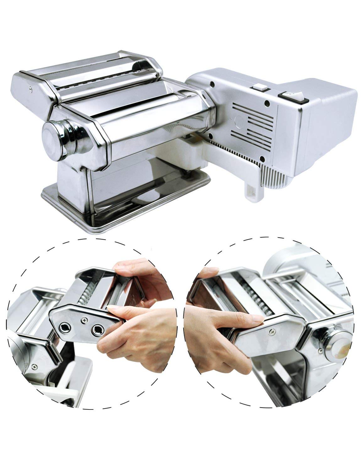Shule Electric Pasta Maker With Motor Automatic Pasta Machine With Hand Crank And Multifunctional Rollers
