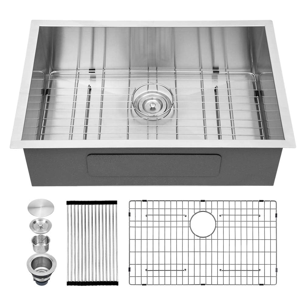 Kichae 27 Inch Kitchen Sink Undermount 27X18 Inch Kitchen Sink Stainless Steel Deep Single Bowl Round Corner 16 Gauge Undermount