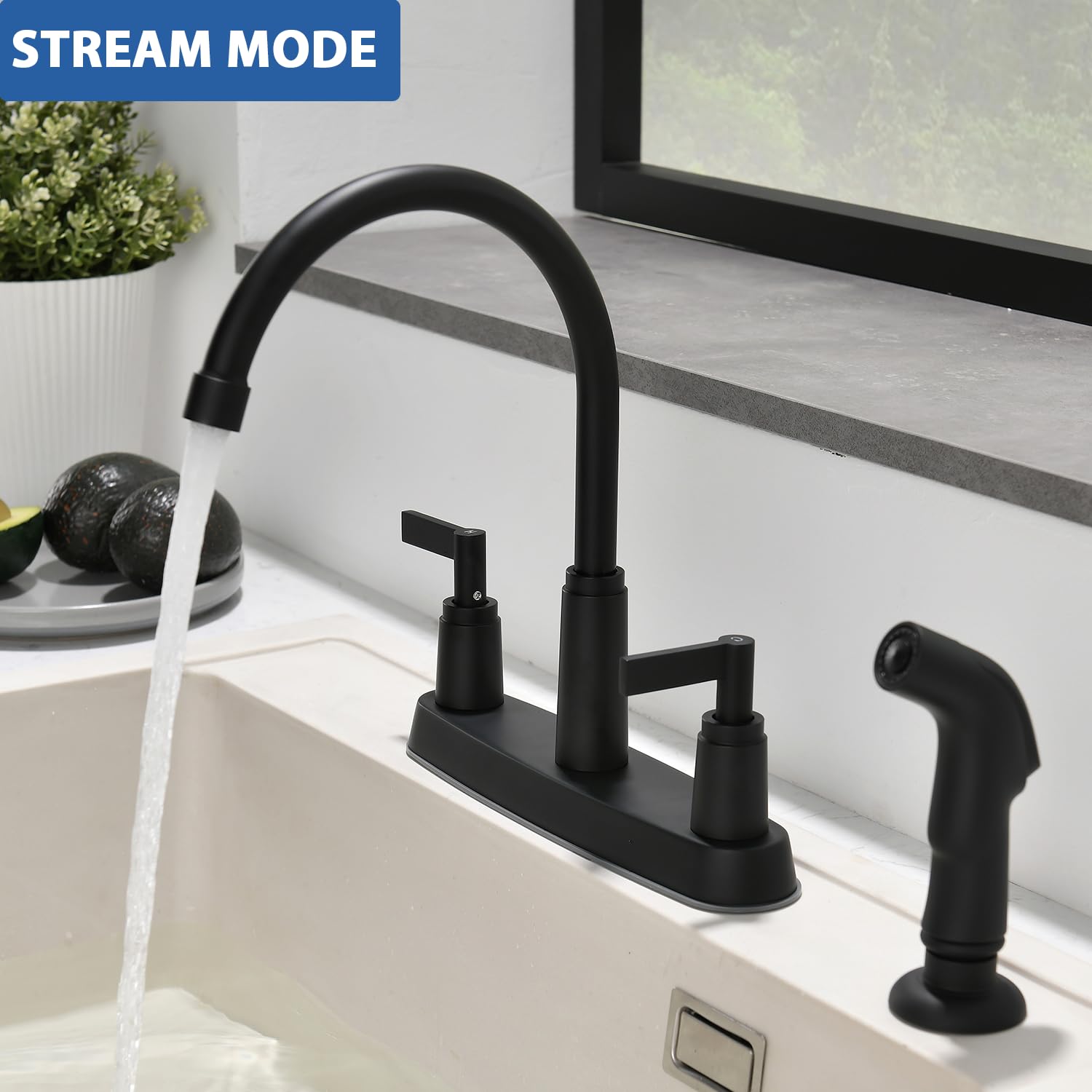 Black Kitchen Sink Faucet,Matte Black Kitchen Faucet With Sprayer,3 0R 4 Hole Kitchen Faucets For Rv Laundry Utility Kitchen Fau