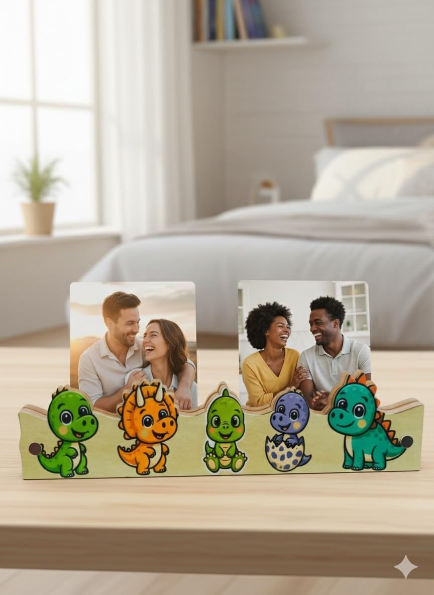 Boenjoy Gifts- Cute Dino Magnetic Photo Frame Stand For Fridge | Cute Animal Design | Photo Holder For Refrigerator, Office & Ho