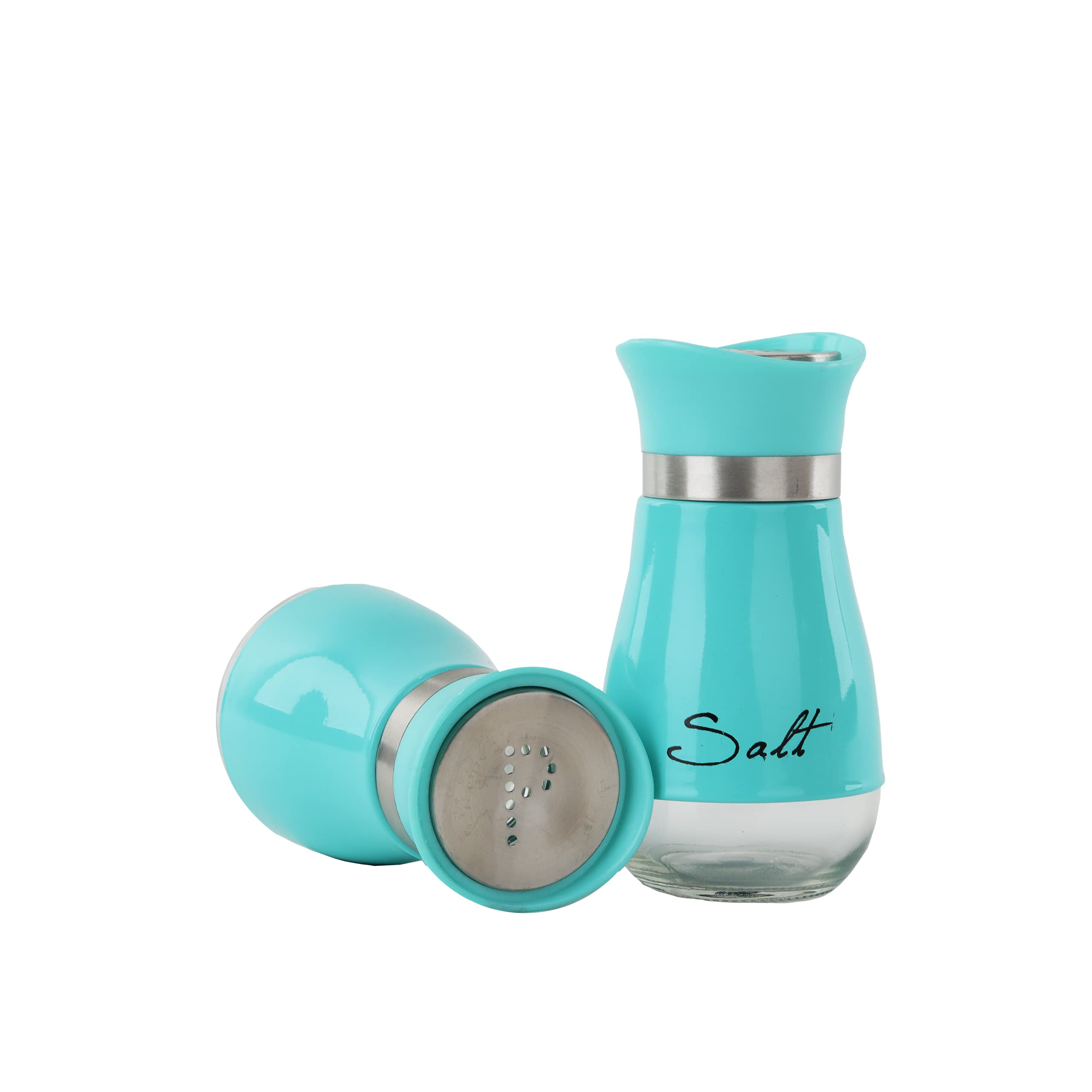 Servette Home Salt & Pepper Shakers - Aqua Glass With Stainless Steel Accents