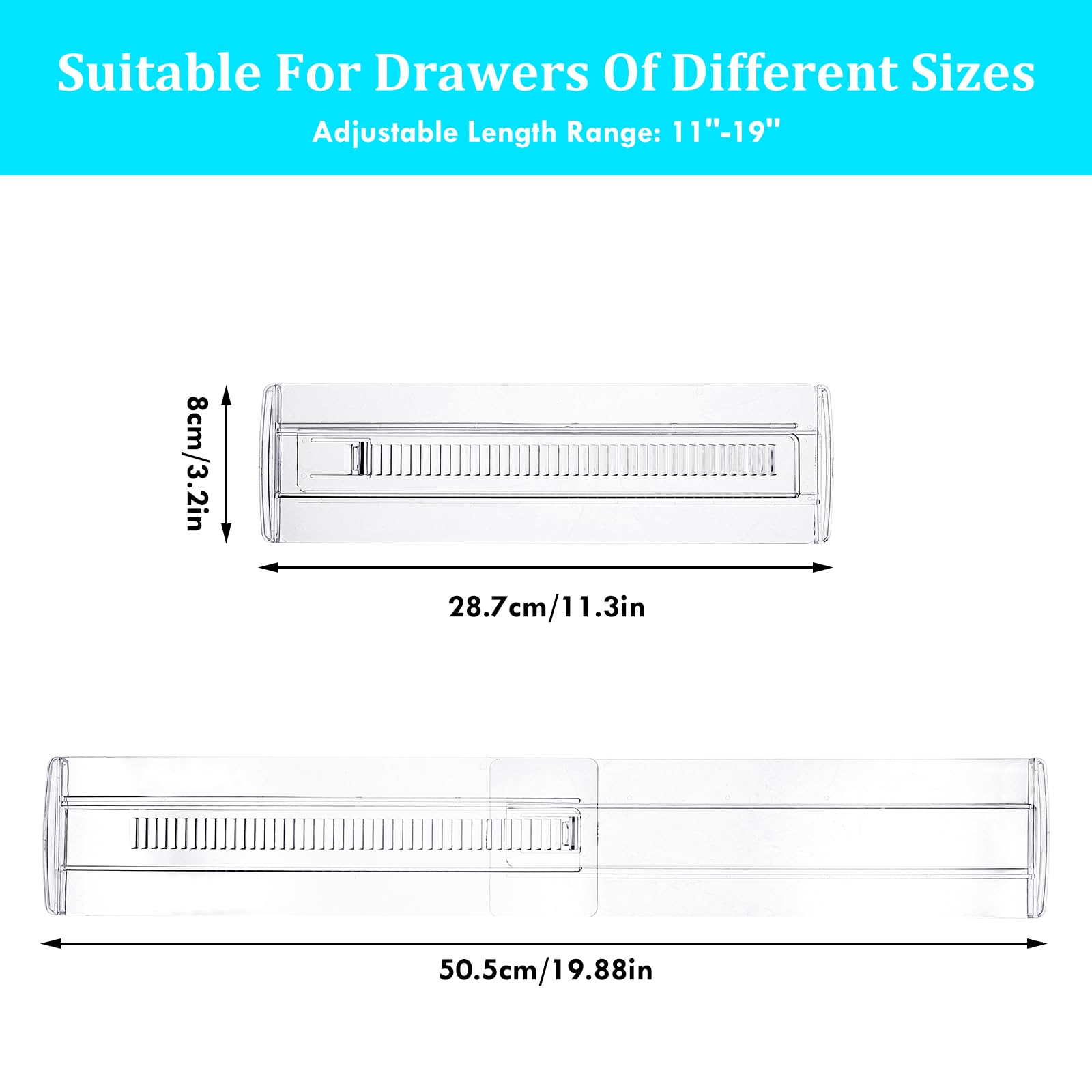 Drawer Dividers, 12 Pack Adjustable Drawer Organizers 3.2'' High Expandable from 11.3-20'' Clear Expandable Dresser Organizer fo