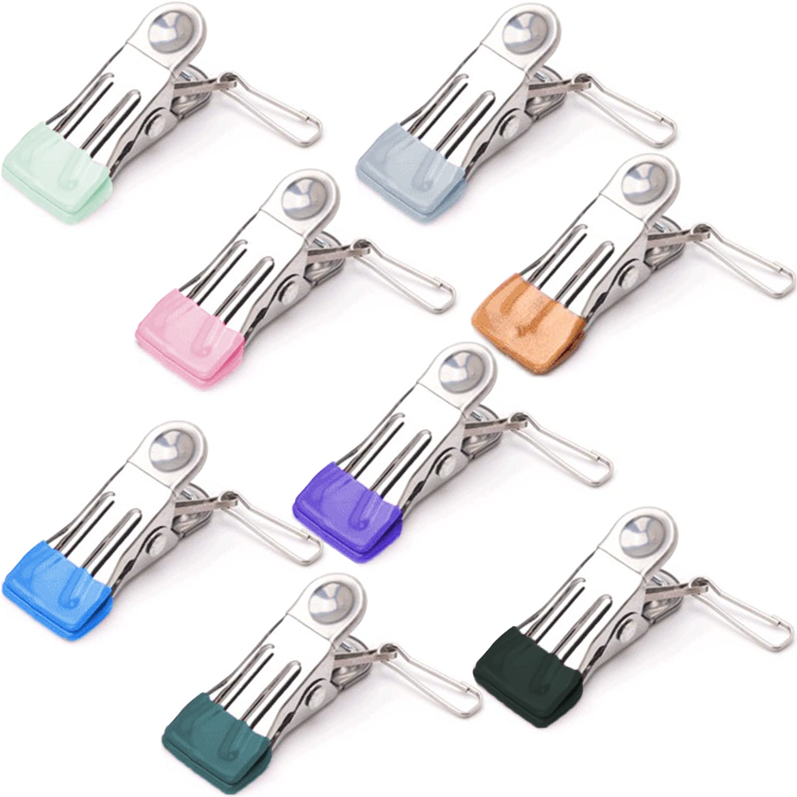 Clothes Pins With Removable Hook, 32 Pack Stainless Steel Colored Clothespins For Laundry, Heavy Duty Clothing Pins For Clothes