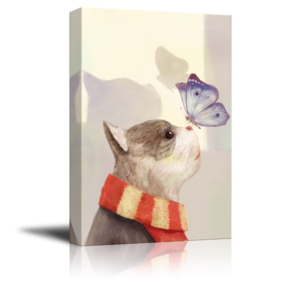 Wall26 Canvas Wall Art - Cat Wearing A Scarf With A Butterfly On The Nose - Giclee Print Gallery Wrap Modern Home Art Ready To H