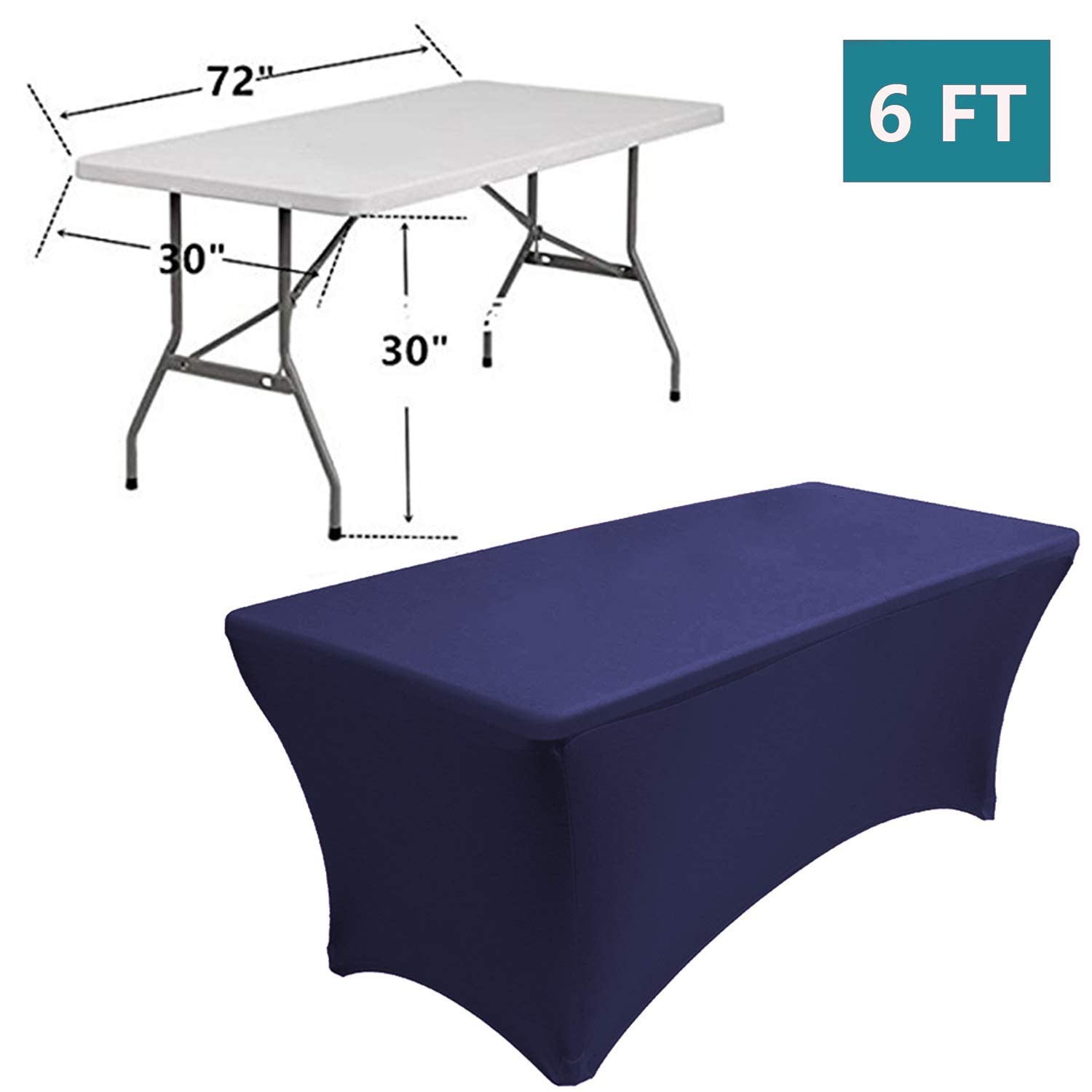 RELIANCER 1 Pack 6FT Rectangular Spandex Table Cover Four-Way Tight Fitted Stretch Tablecloth Table Cloth for Outdoor Party DJ Tradeshow Banquet Vendor Wedding Celebration (1PC 6FT  Navy Blue)