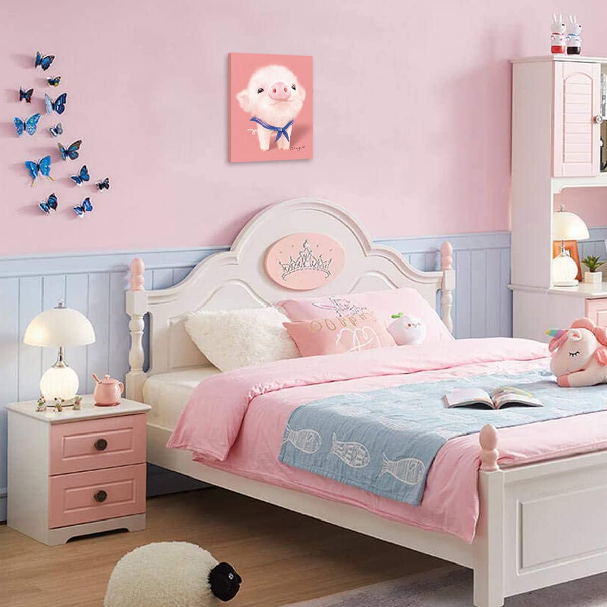 Woxfcart Pig Poster Canvas Wall Art Pink Piggy Picture For Girls Room Bathroom Decor12X15