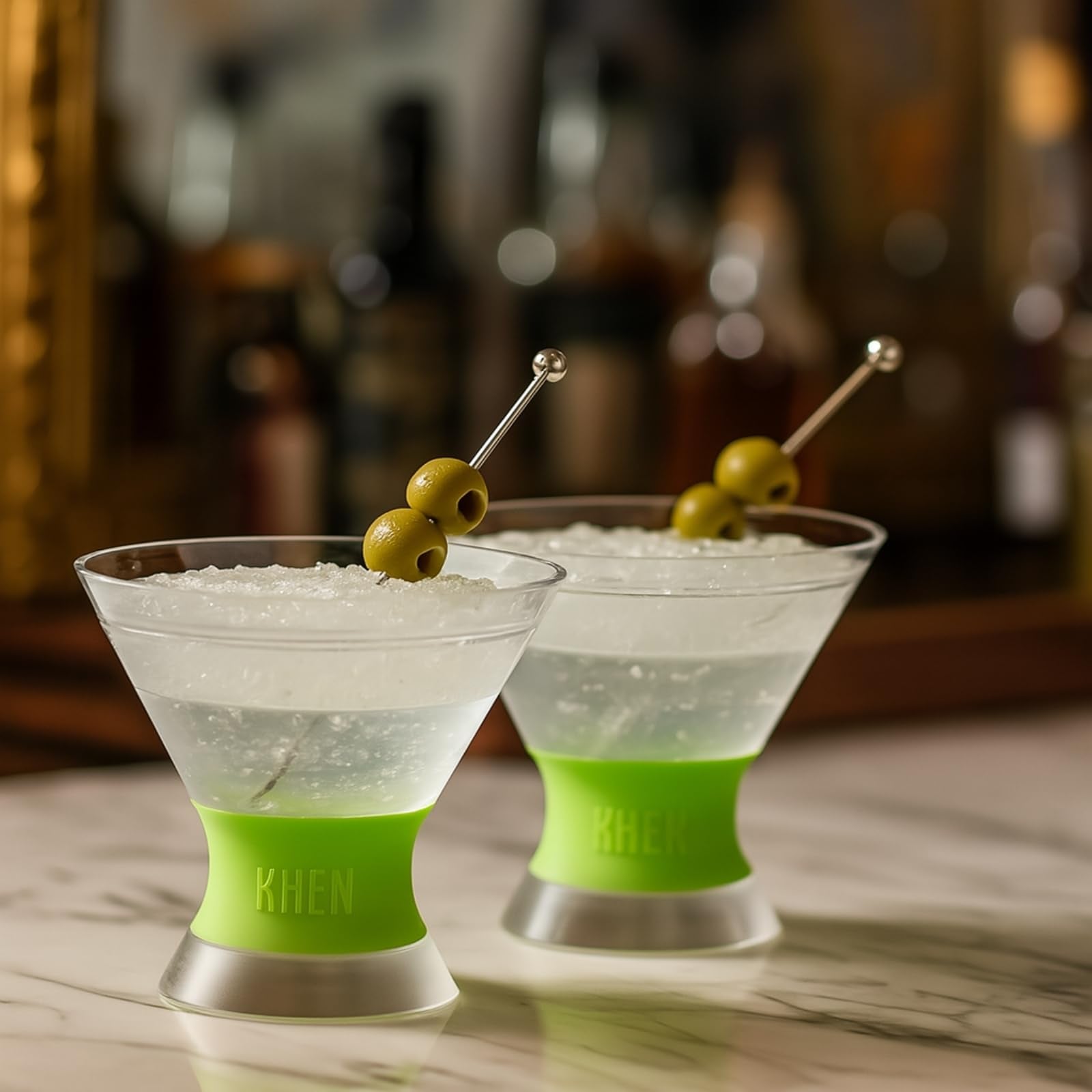 Khen Cooling Martini Glasses – Double-Wall Insulated 10 oz Cocktail Glasses with Frosted Base