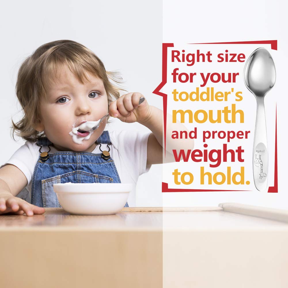 FUNNUO 4 Piece Toddler Utensils, Stainless Steel Toddler Forks and Spoons, Safe Kid Silverware Set for Self Feeding, Children Fl