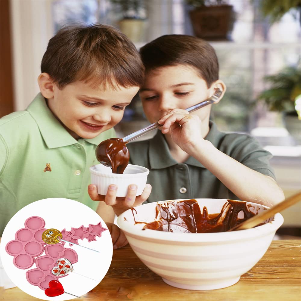 Elane 3 Pcs Lollipop Molds Silicone Candy Molds With 100 Pcs Lollipop Stick,Silicone Chocolate Molds