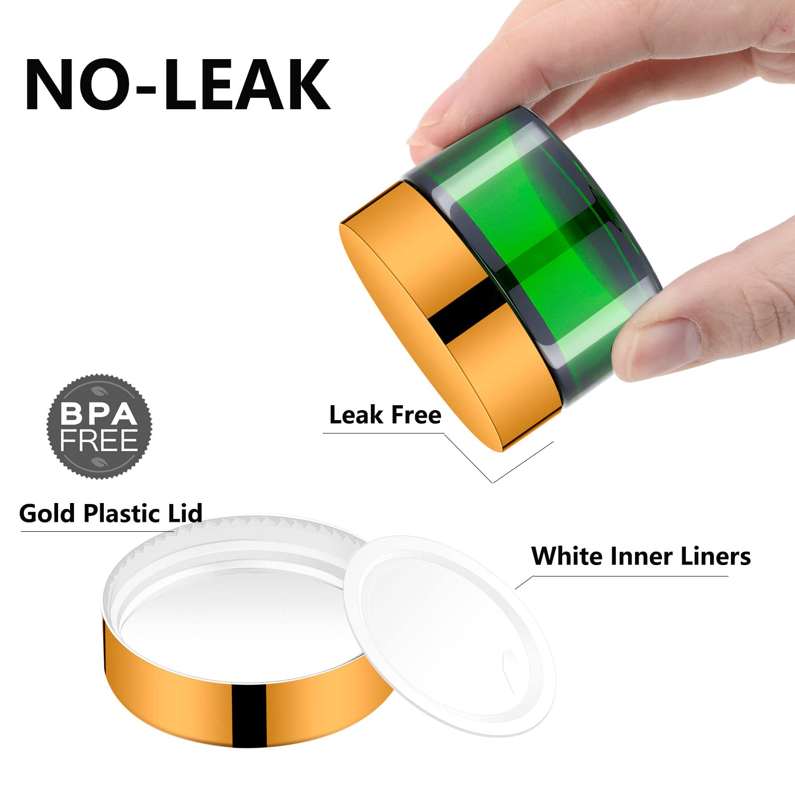 Iron Bill 1 Oz Green Round Glass Jars With Inner Liners And Gold Lids(12Pcs) Empty Cream Containers Refillable Cosmetic Vials Fo