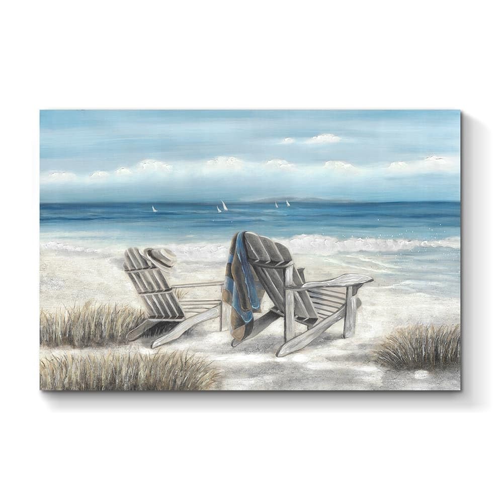 Abstract Beach Picture Wall Art: Seaside Chair Artwork Seascape Canvas Painting For Living Room (45''W X 30''H, Multiple-Sizes/M