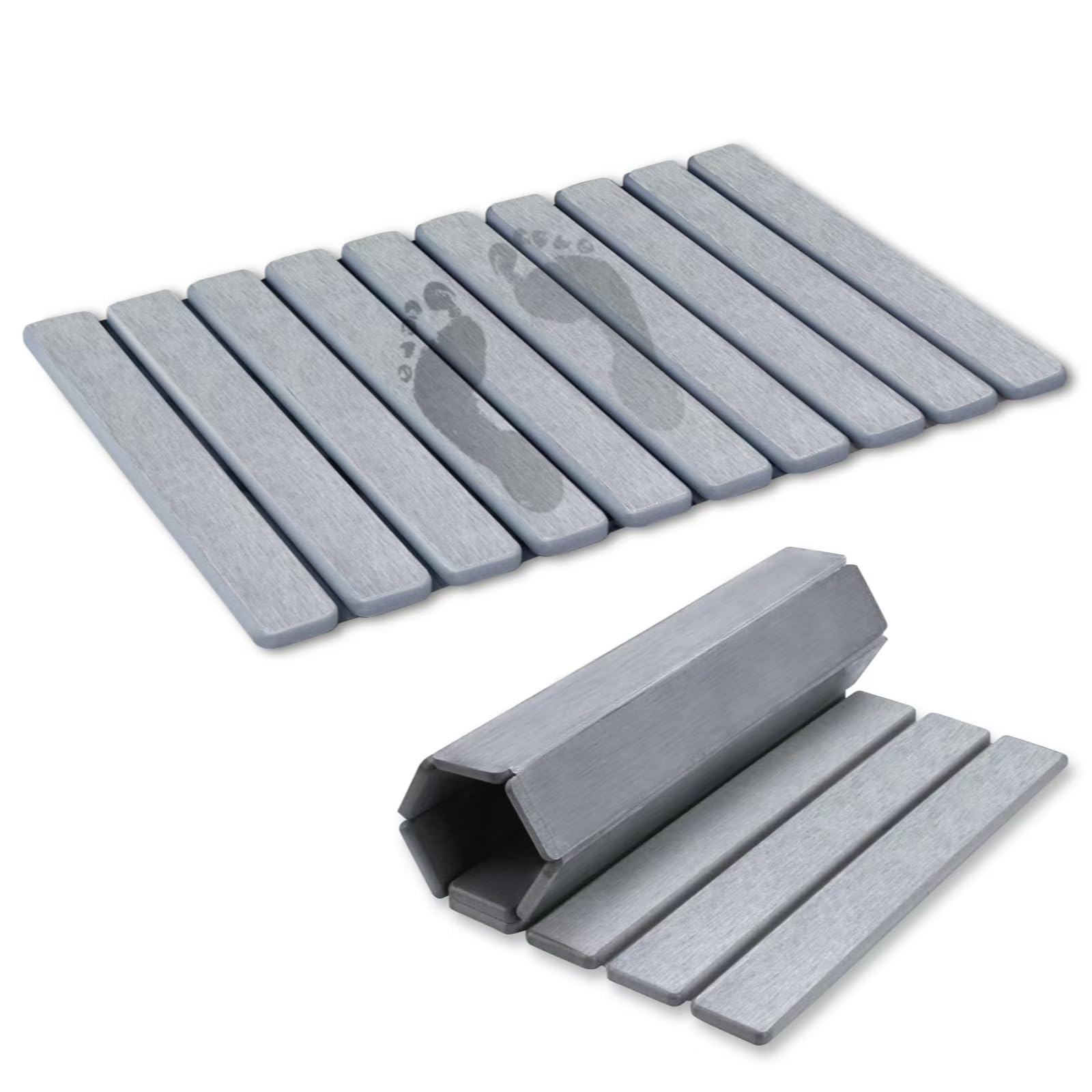 Revid Foldable Stone Bath Mats for Bathroom, 24(L)  16(W) Absorbent Diatomaceous Earth Bath Mat, Non-Slip Quick Dry Bath Mat, Gr
