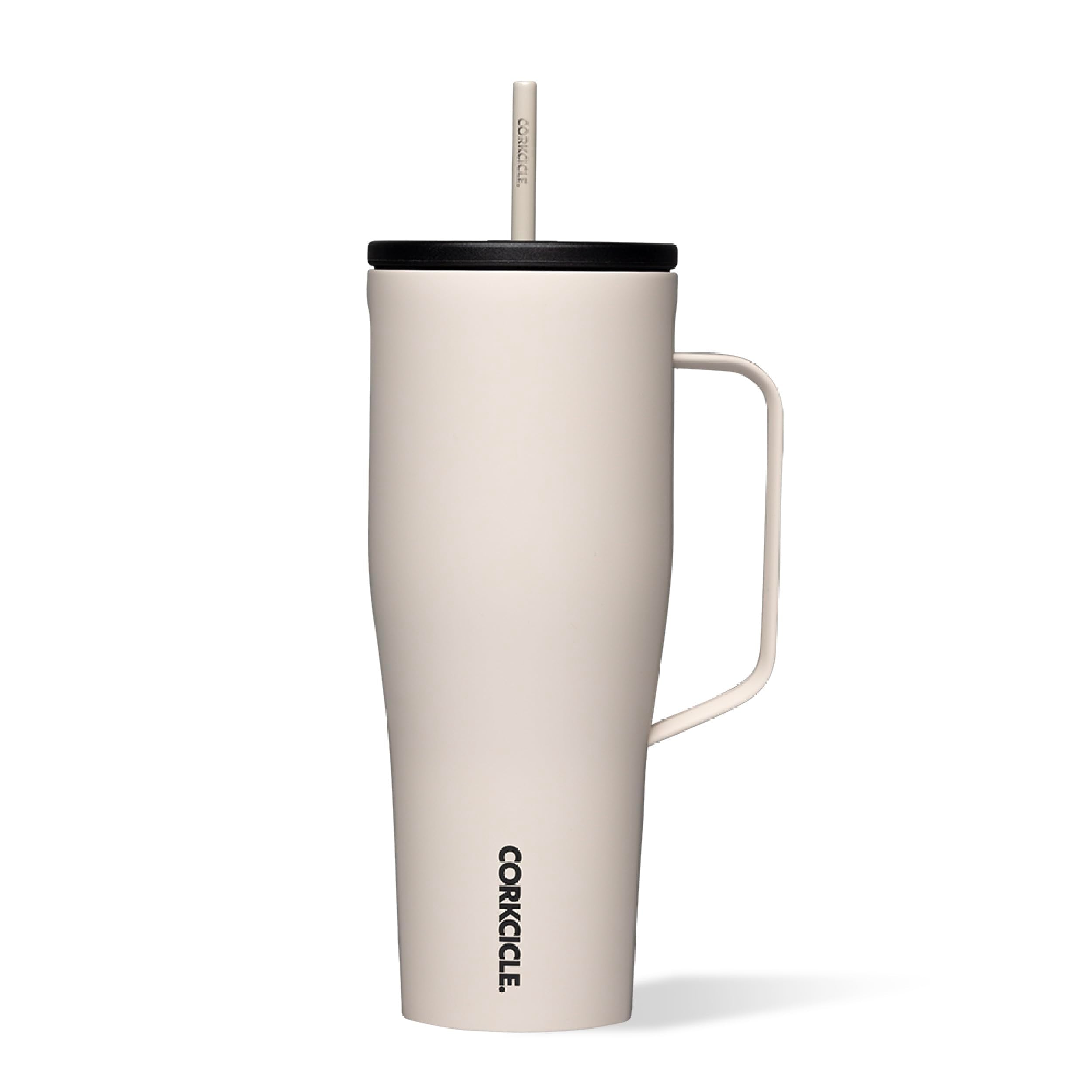 Corkcicle Cold Cup XL Insulated Tumbler with Handle, Lid, & Straw, Latte, 30 oz - Reusable Cupholder Friendly Water Bottle Keeps