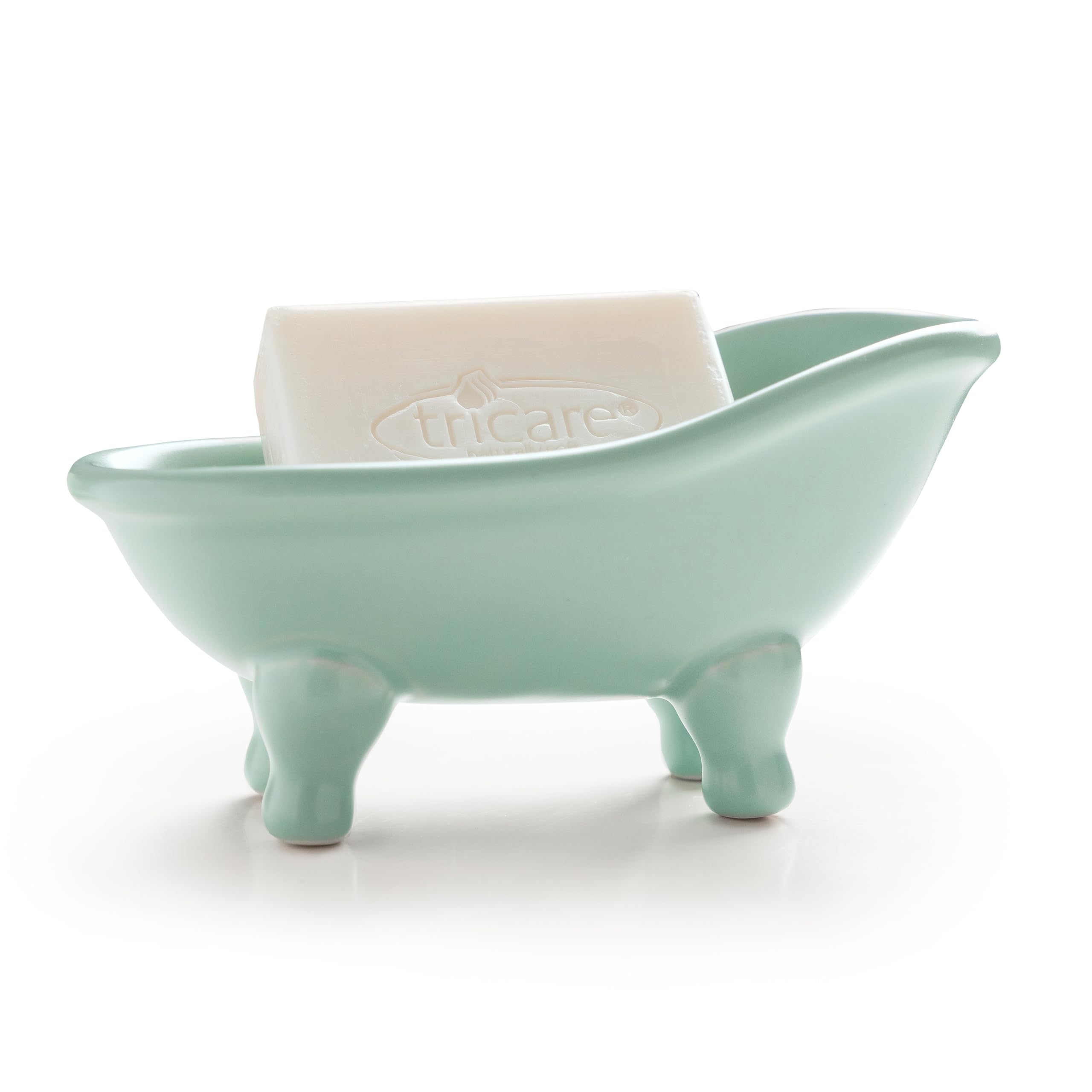 5.6'' Ceramic Mini Bathtub Soap Dish Decortative Clawfoot Bathroom Soap Dish (Green)