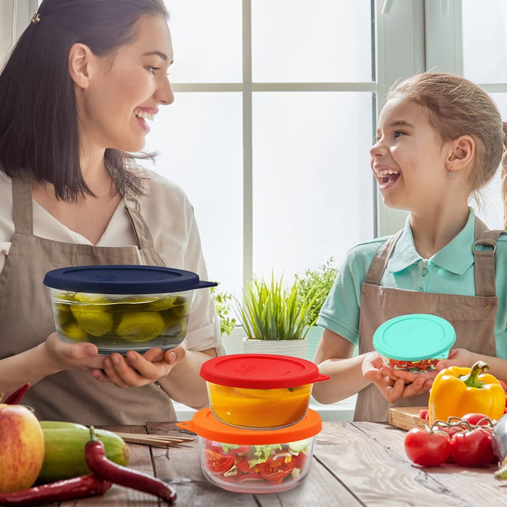 Sophico Round Silicone Storage Cover Lids Replacement For Anchor Hocking And Pyrex Glass Bowls (Container Not Included) (4 Size,