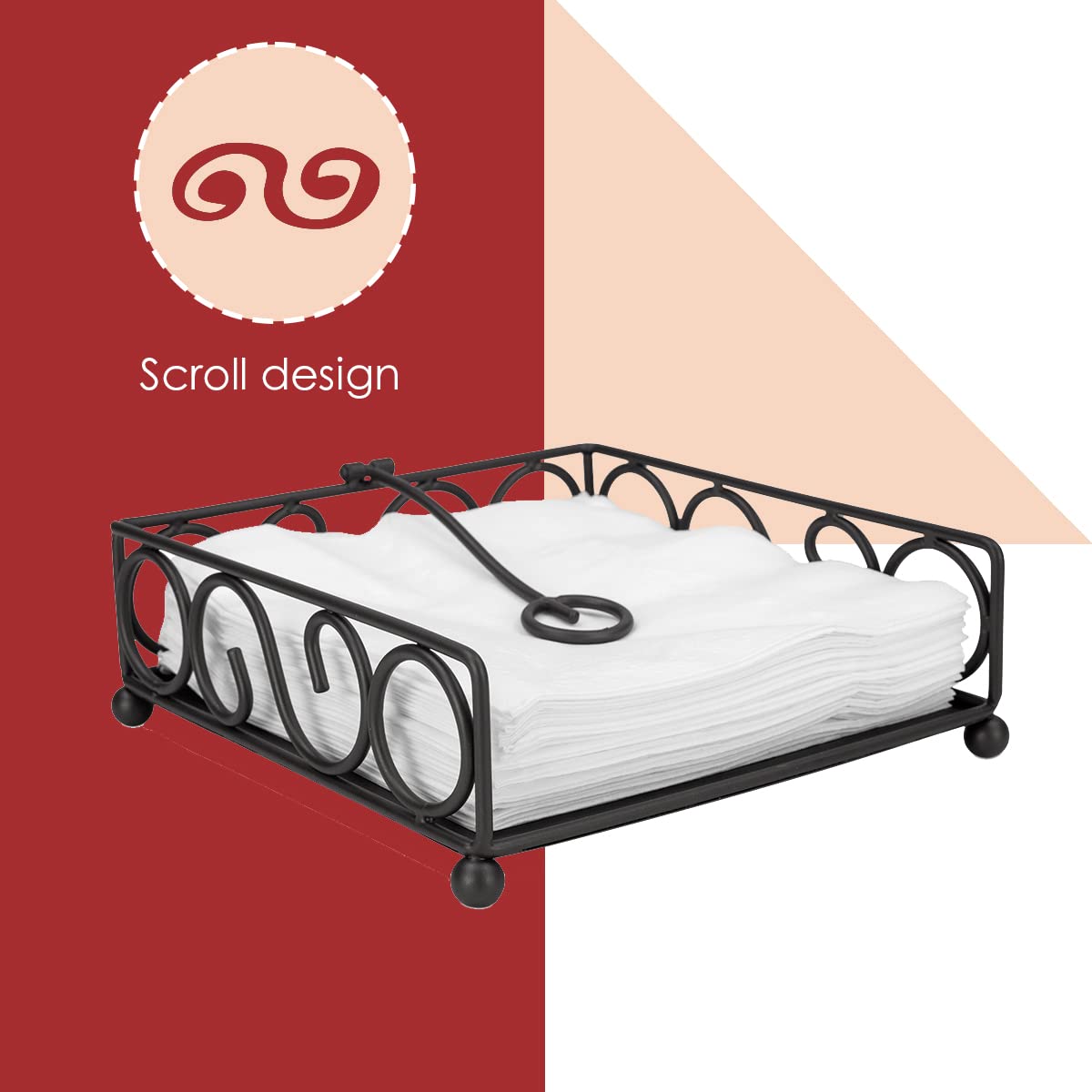 Scroll Design Flat Napkin Holder (Black), By Home Basics / With Weighted Pivoting Arm | Table Napkin Holder / Napkin Holders For