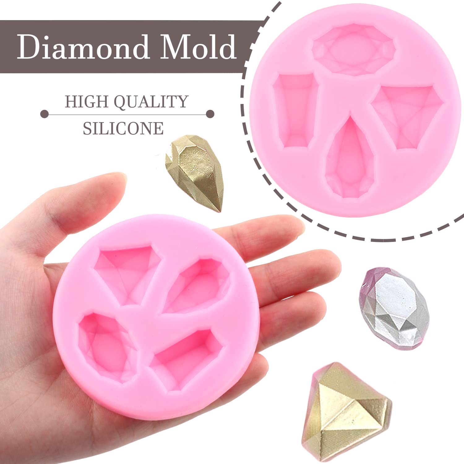 Mujiang Gem Diamond Silicone Molds Jewelry Brooch Fondant Mold For Cake Decoration Cupcake Topper Candy Chocolate Polymer Clay G