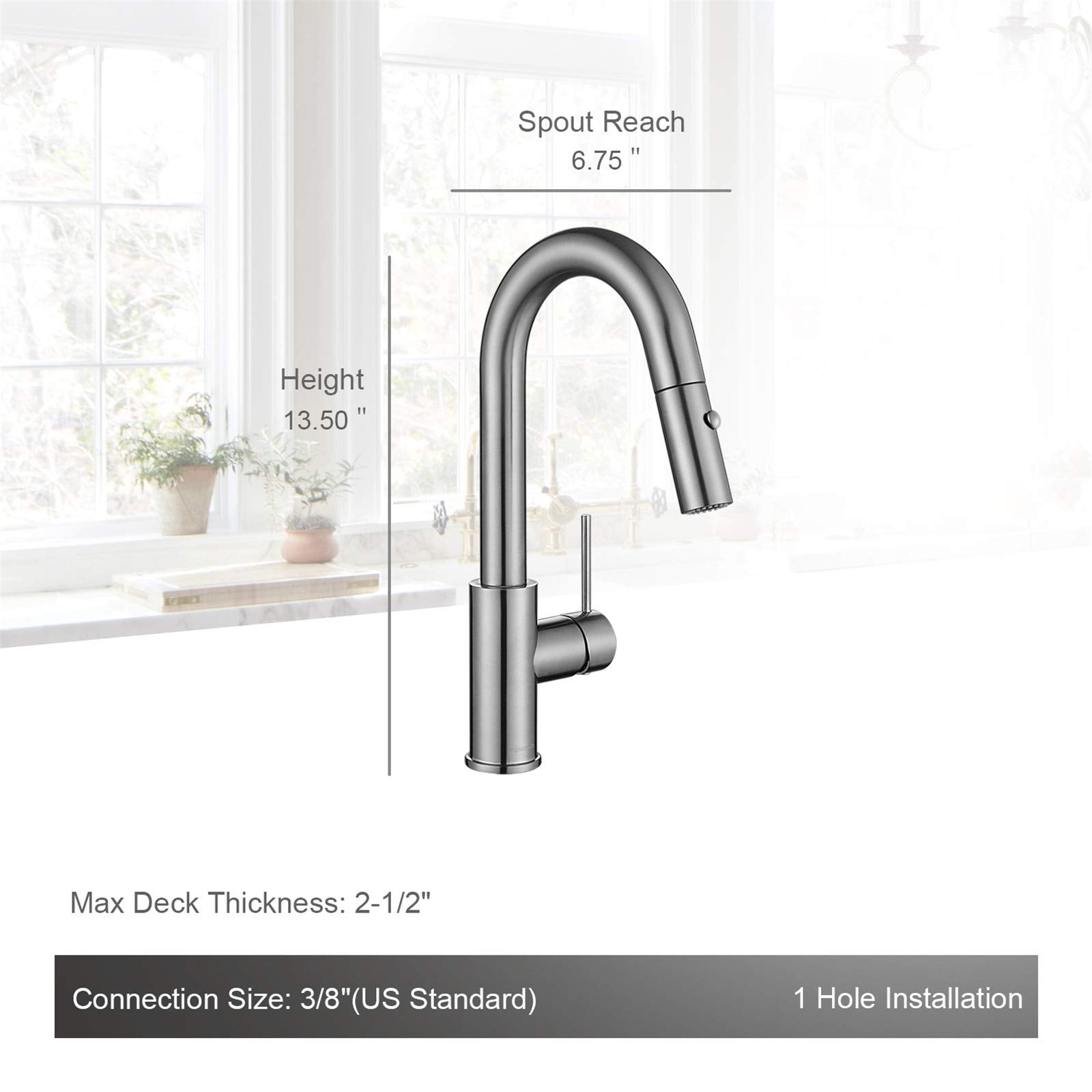 AguaStella AS59BN Brushed Nickel Bar Faucet or Prep Kitchen Sink Faucet with Pull Down Sprayer and Single Handle