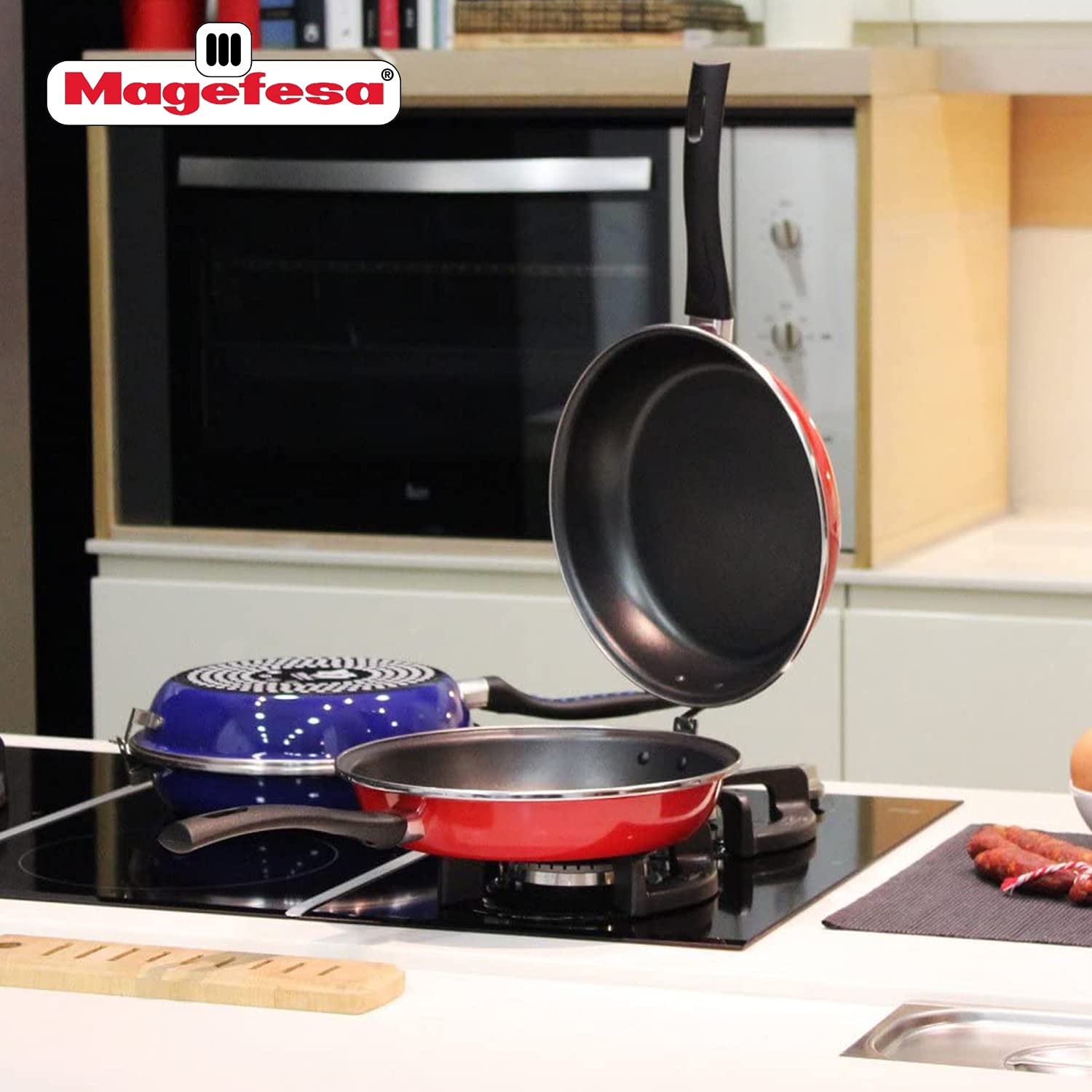 Magefesa  Frittata Spanish Tortilla Frying Pan, 9.4 In, Red, Double Layer Non-Stick Frying Pan, Vitrified Steel, Compatible With