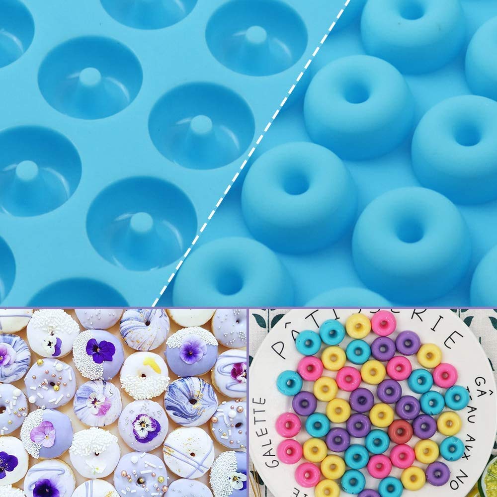 3 Pack Mini Donut Silicone Mold,Liudhpsp Food Grade Silicone Candy Chocolate Jelly Molds With 3 Droppers(Blue,Green,Pink)