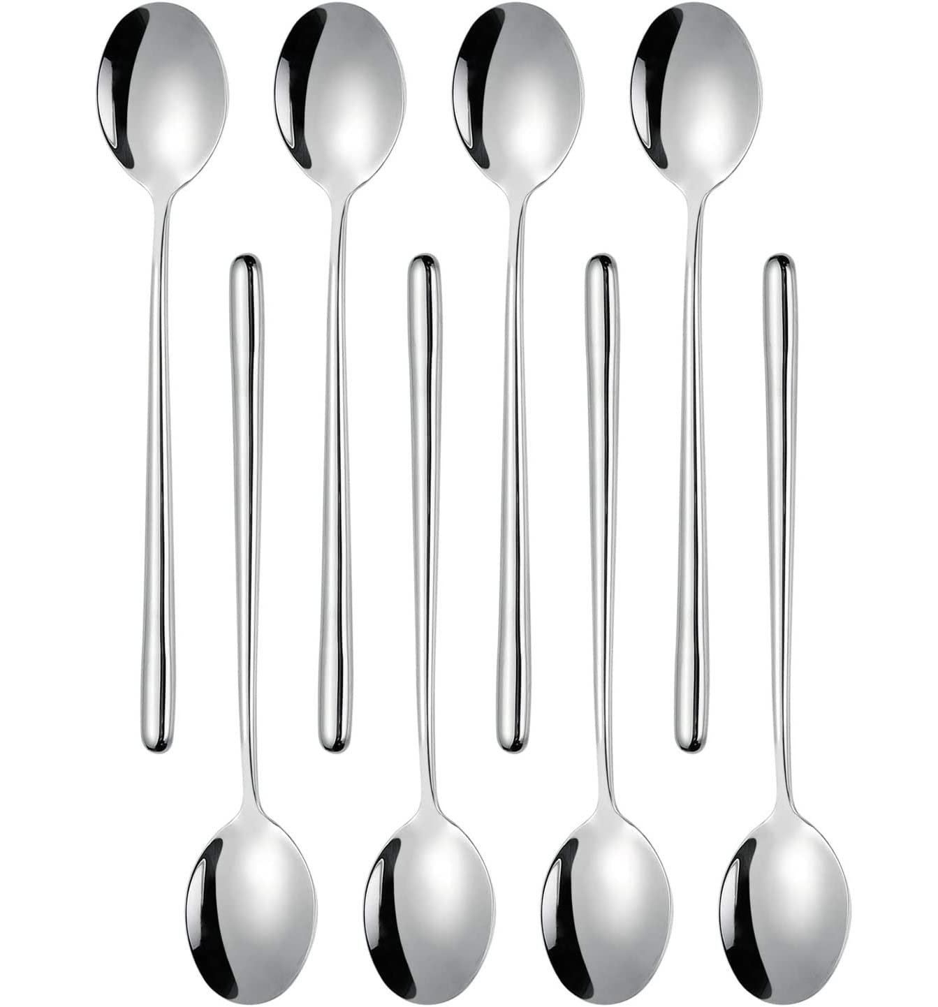 Ouliget Korean Soup Spoons,Stainless Steel Long Handled Soup Spoons,Silver, 8 Pieces,8.7 Inches.