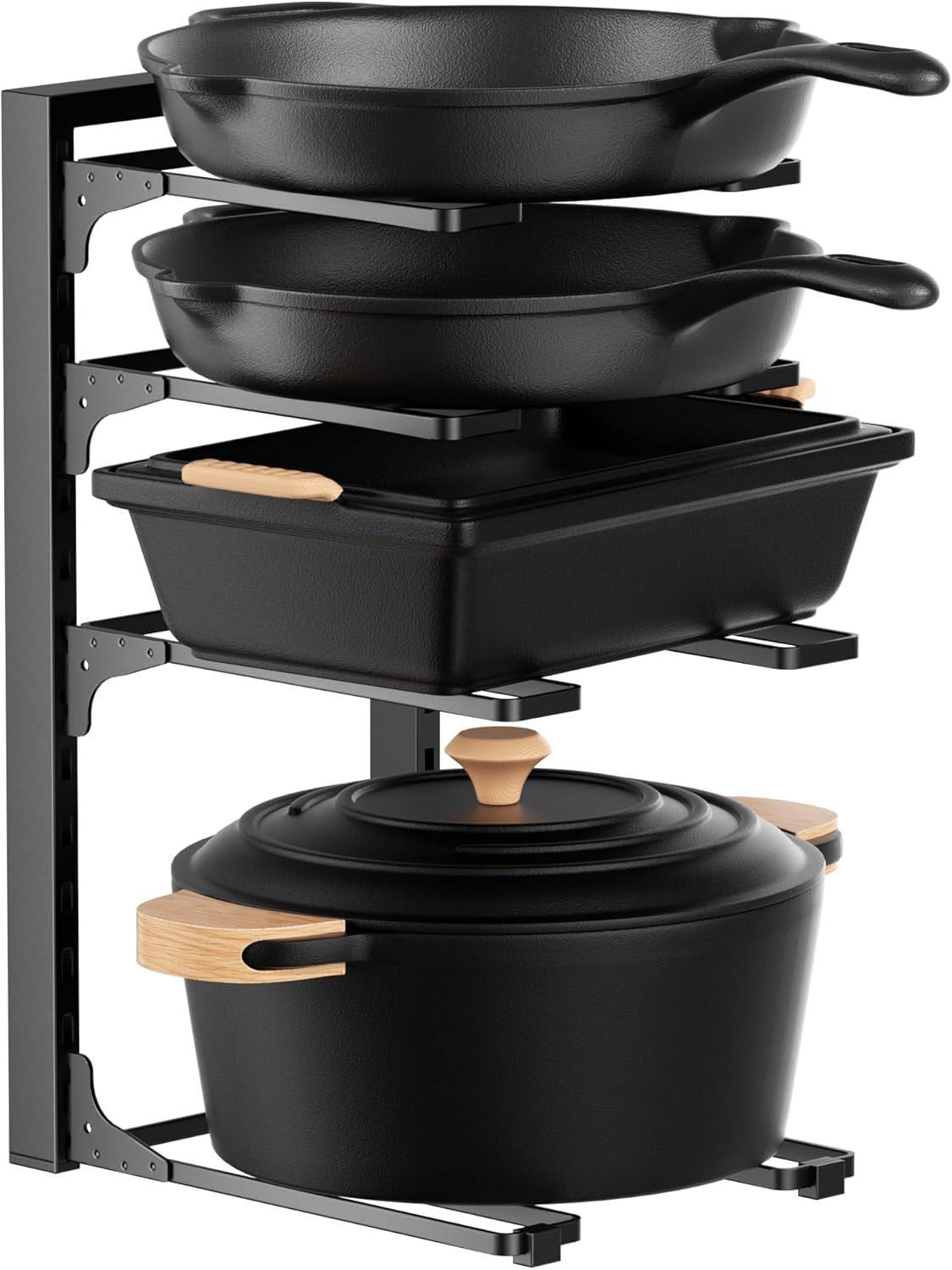 4Tier Heavy Duty Pan Organizer For Pots And Pans Under Cabinet 15.75 Tall, Inside Cabinet Kitchen Storage, Adjustable Pot Rack