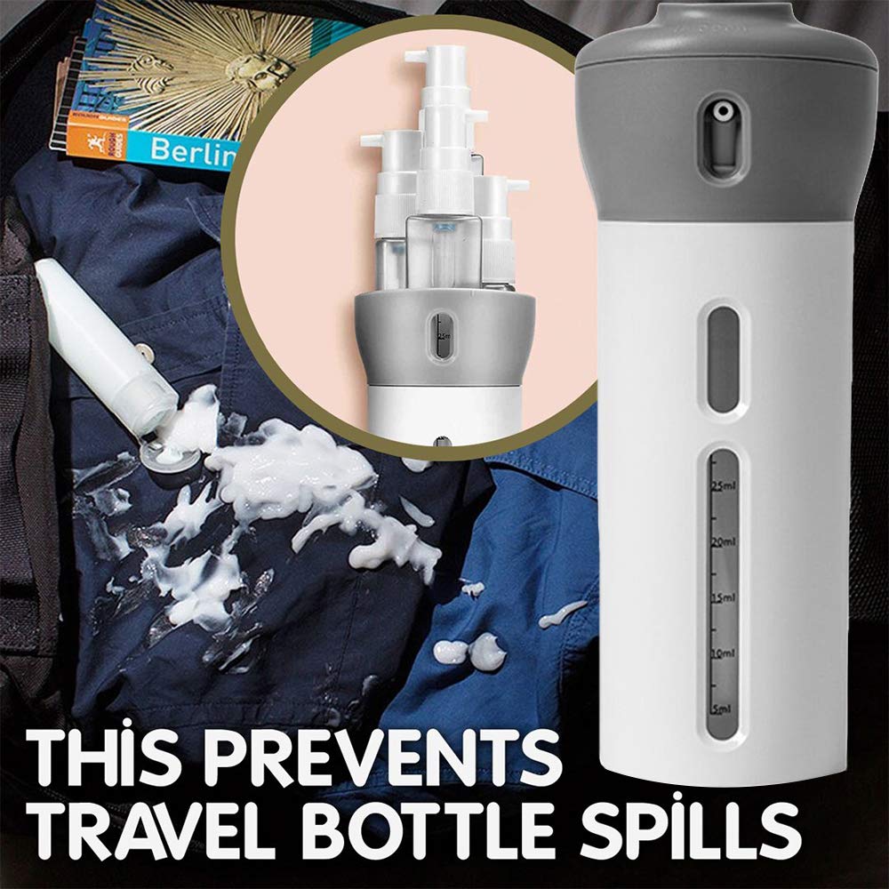 2 Pack Travel Dispenser  CHIVENIDO 4 in 1 Lotion Shampoo Gel Travel Dispenser Shower Bottles Refillable Travel Bottles (Pink+Gray)